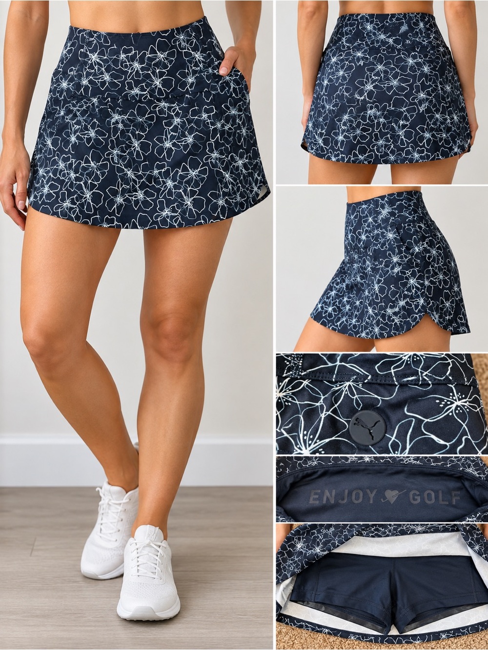 Puma Navy Floral Circle Skort with White Outline Print